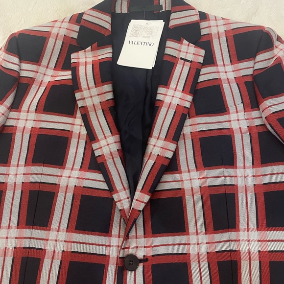 Valentino Mens Check Navy Blazer Sz 46 Italian 36 US - Picture 4 of 10